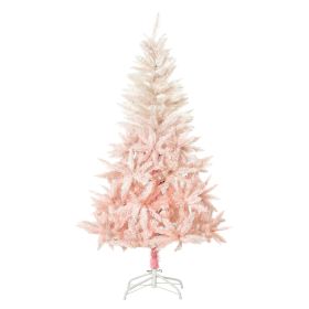 HOMCOM 5ft Pencil Christmas Tree, Pink Christmas Tree with 450 Branches & Detachable Base, Home Party Christmas Decoration, Pink