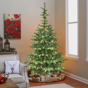 8ft Pre-Lit Christmas Tree with 500 Warm White LED Lights, 1307 PE+PVC Tips, Realistic Layered Look